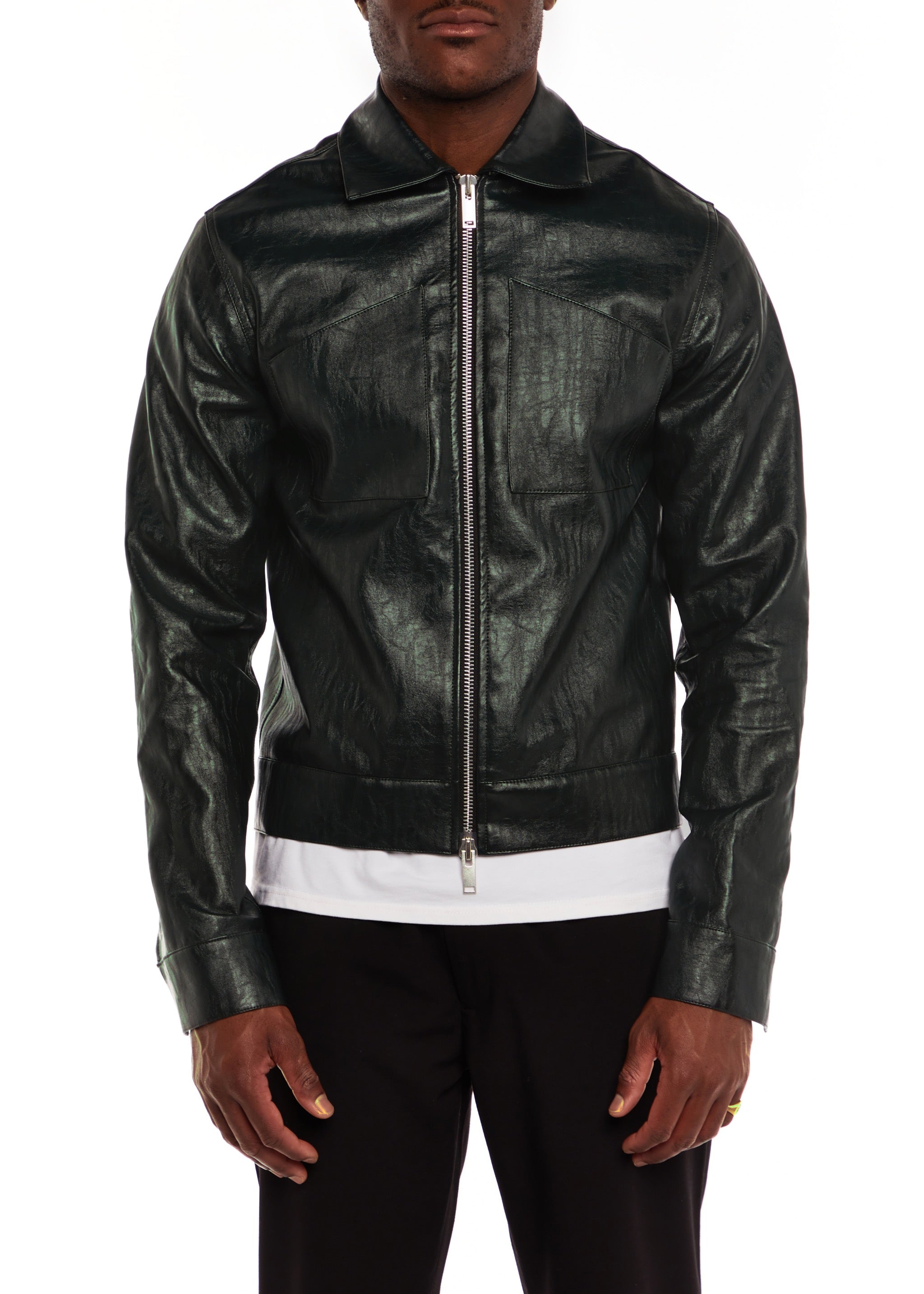Forest Green Zipped Vegan Leather Jacket – COOBA