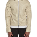 Cream Zipped Vegan Leather Jacket