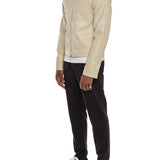 Cream Zipped Vegan Leather Jacket