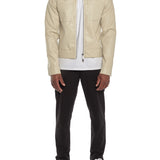 Cream Zipped Vegan Leather Jacket